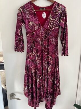 Zola Magenta Paisley Asymmetrical Dress